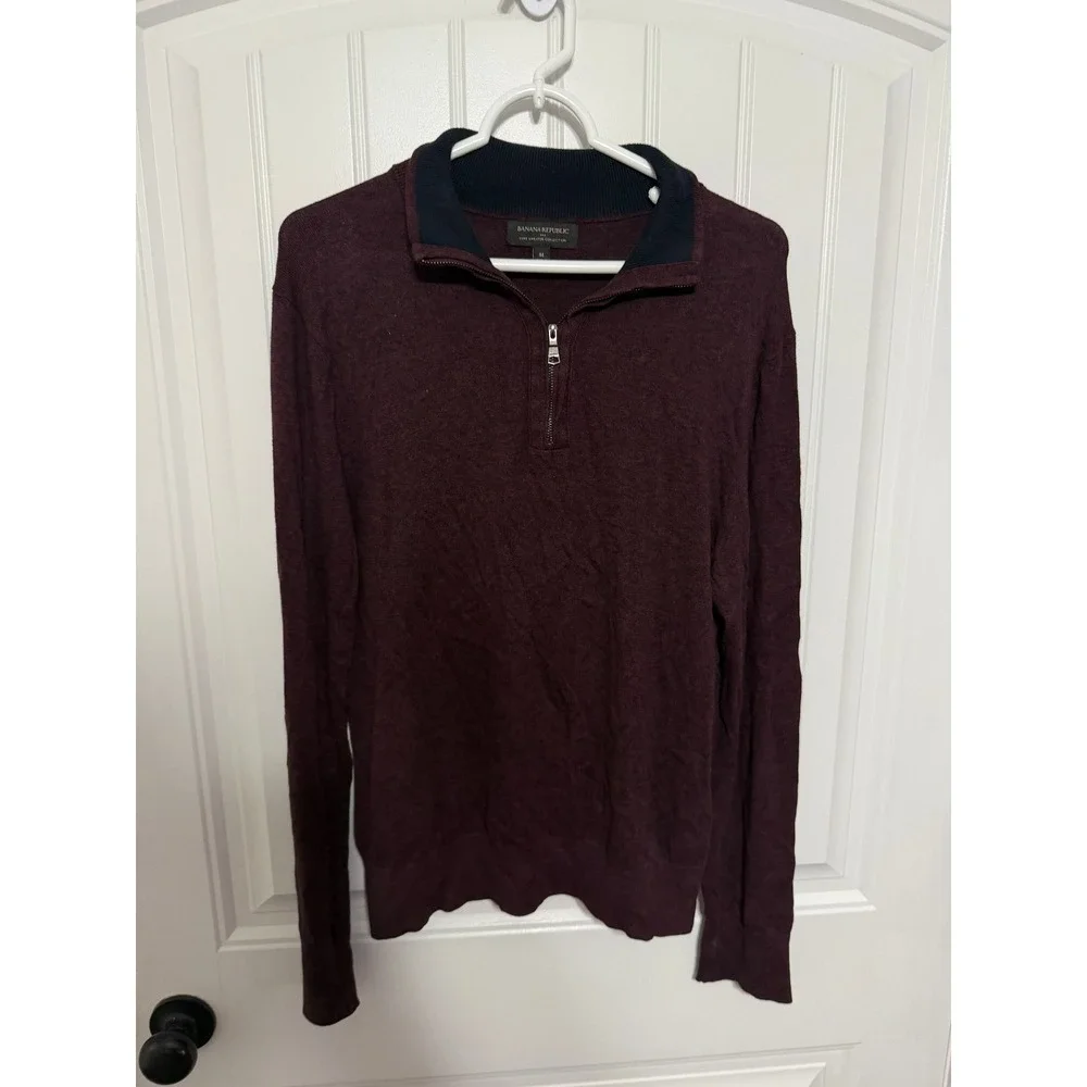 Banana Republic Sweater Men M Luxe Sweater Collection Quarter Zip Burgundy EUC